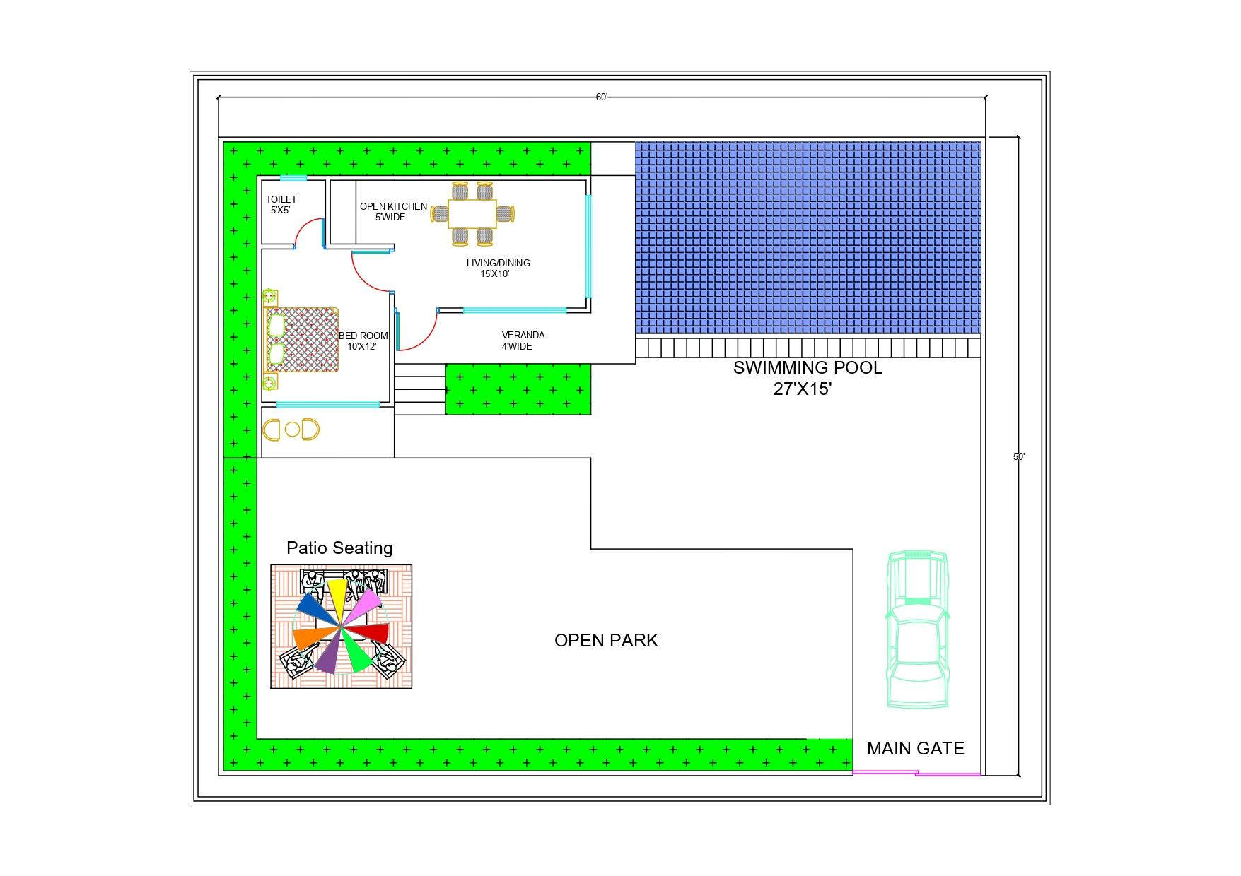 Floor Plan Of 3000 Sqft Farmhouse with Private Pool
